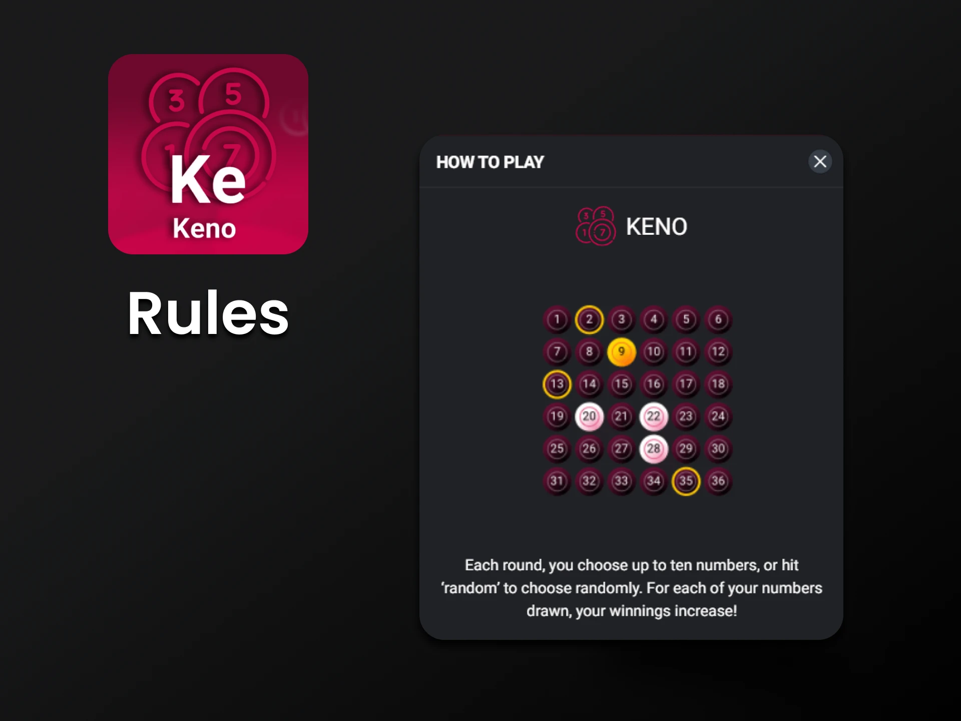 Learn about the rules of the Keno game.