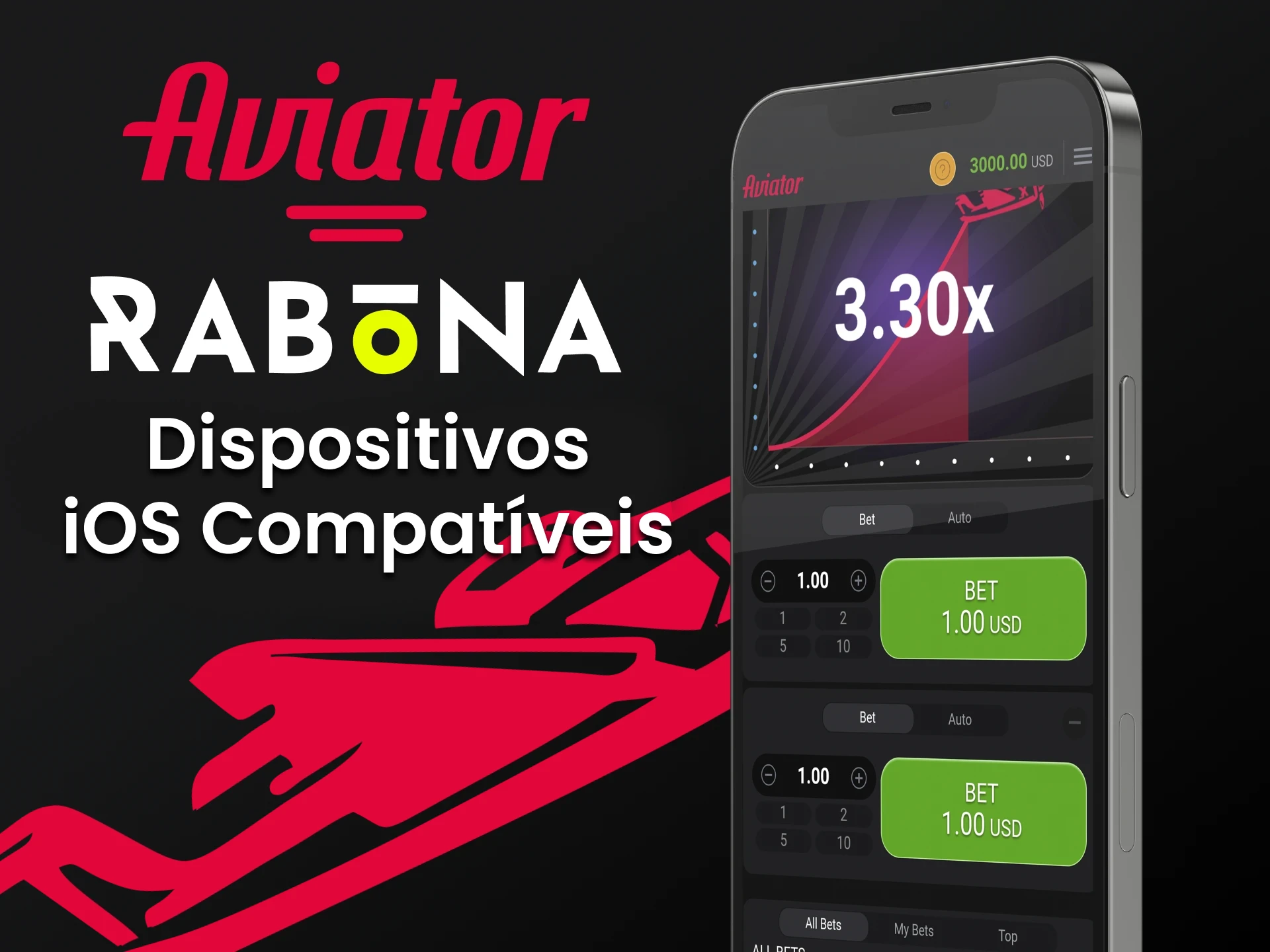 Jogue Aviator através do aplicativo Rabona para iOS.