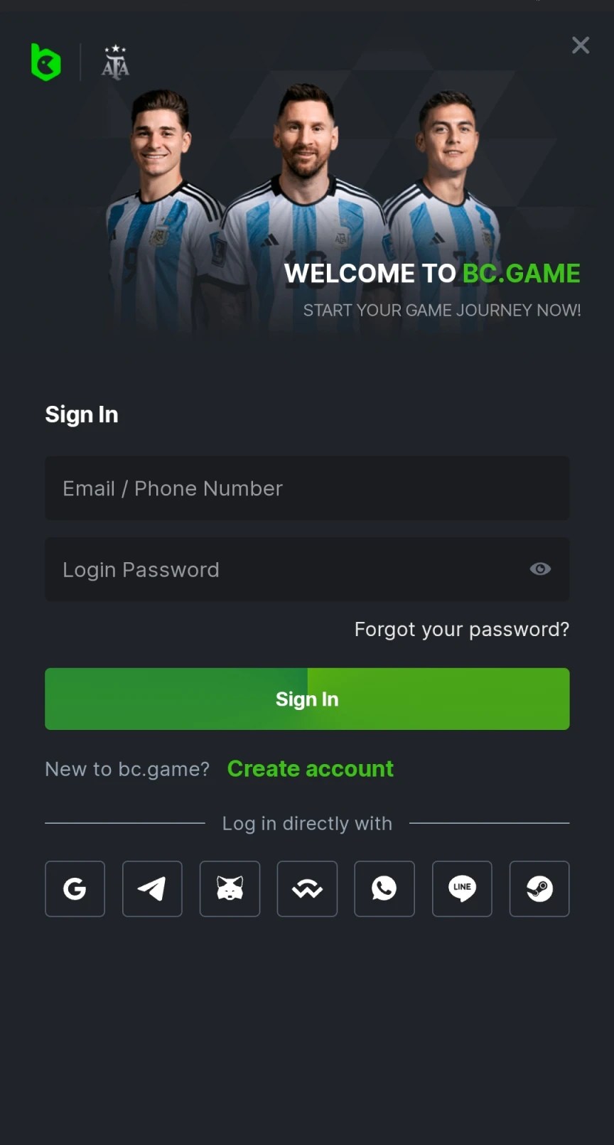 Install and log into your personal account with the BCGame iOS app.