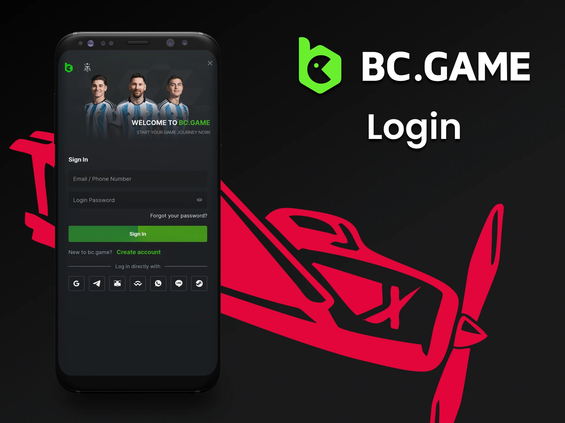 Log in to your personal account through the BCGame app and play Aviator.