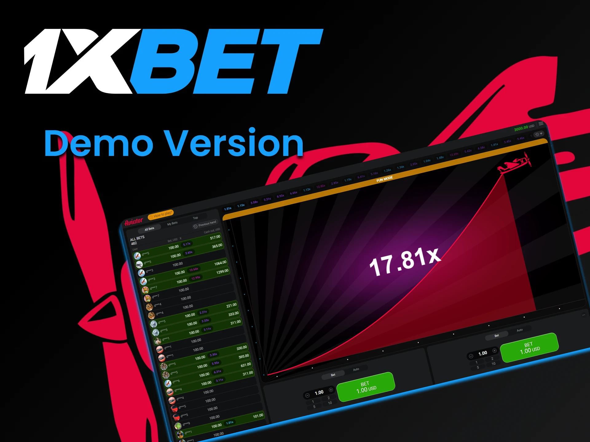 Before playing for real money, you can practice in a special version of the Aviator game from 1xbet.