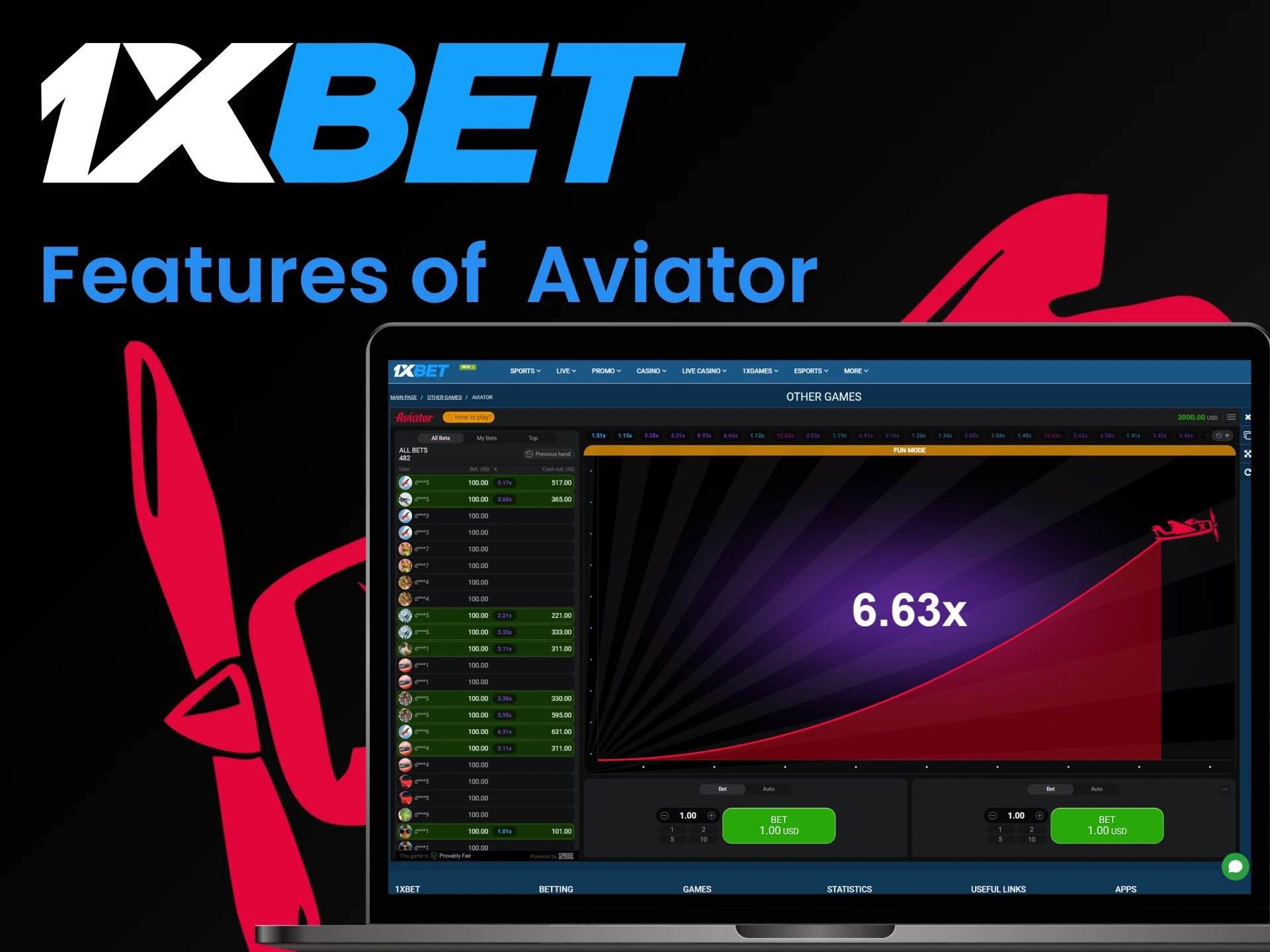 1xbet is constantly improving its service for playing Aviator.