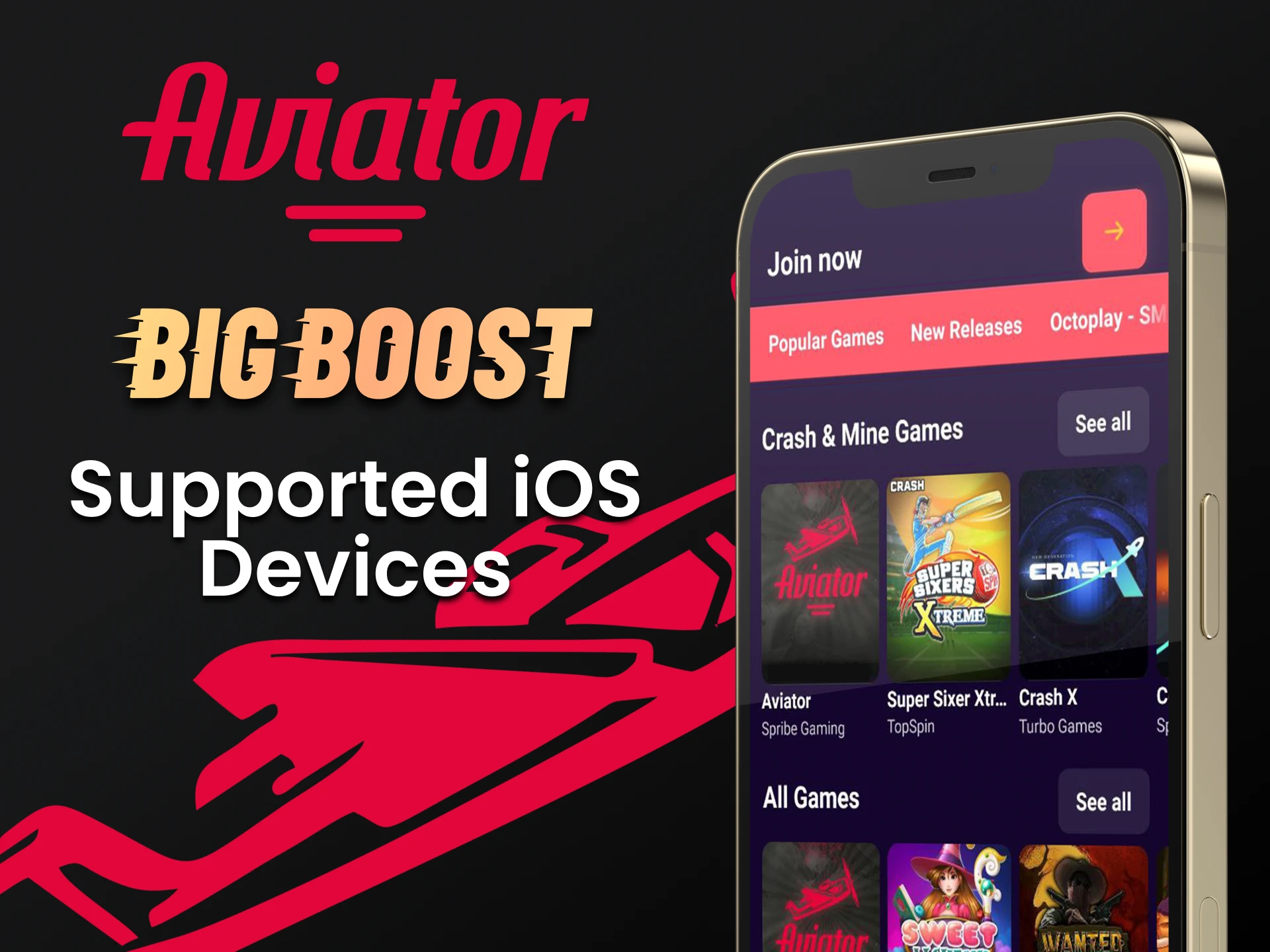 Choose iOS devices to play Aviator in the Big Boost app.