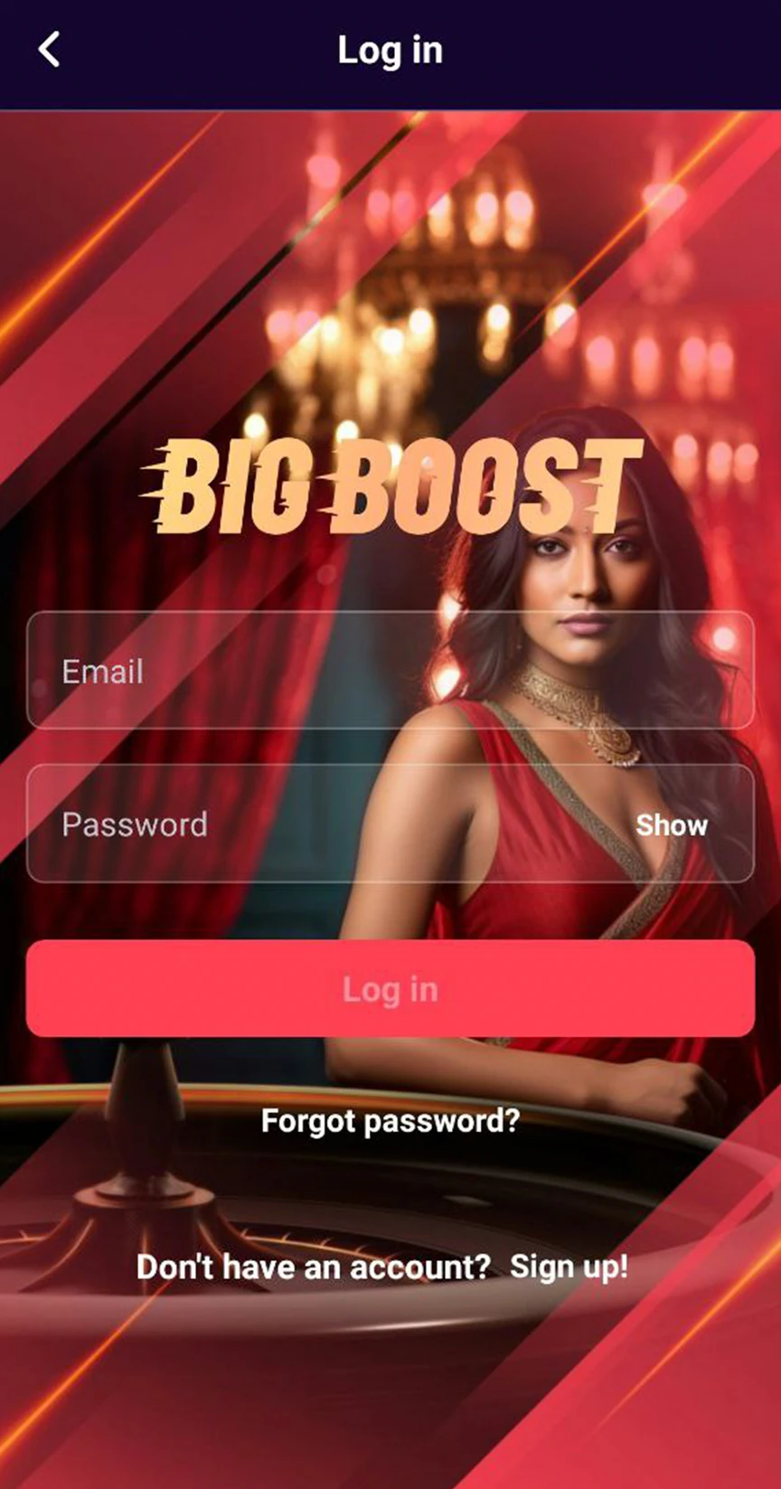 Log in for the Big Boost application for iOS.