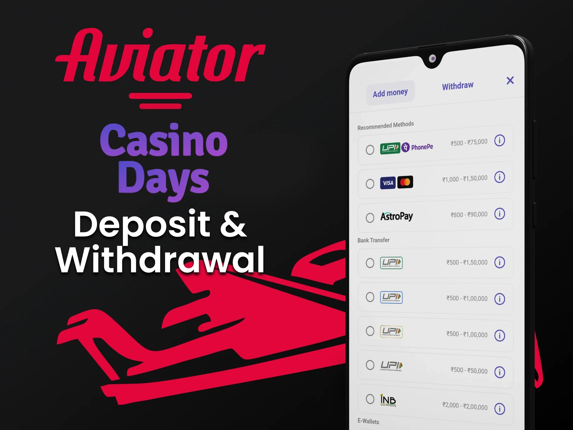 Find out how to deposit and withdraw funds for the Aviator in the Casino Days app.