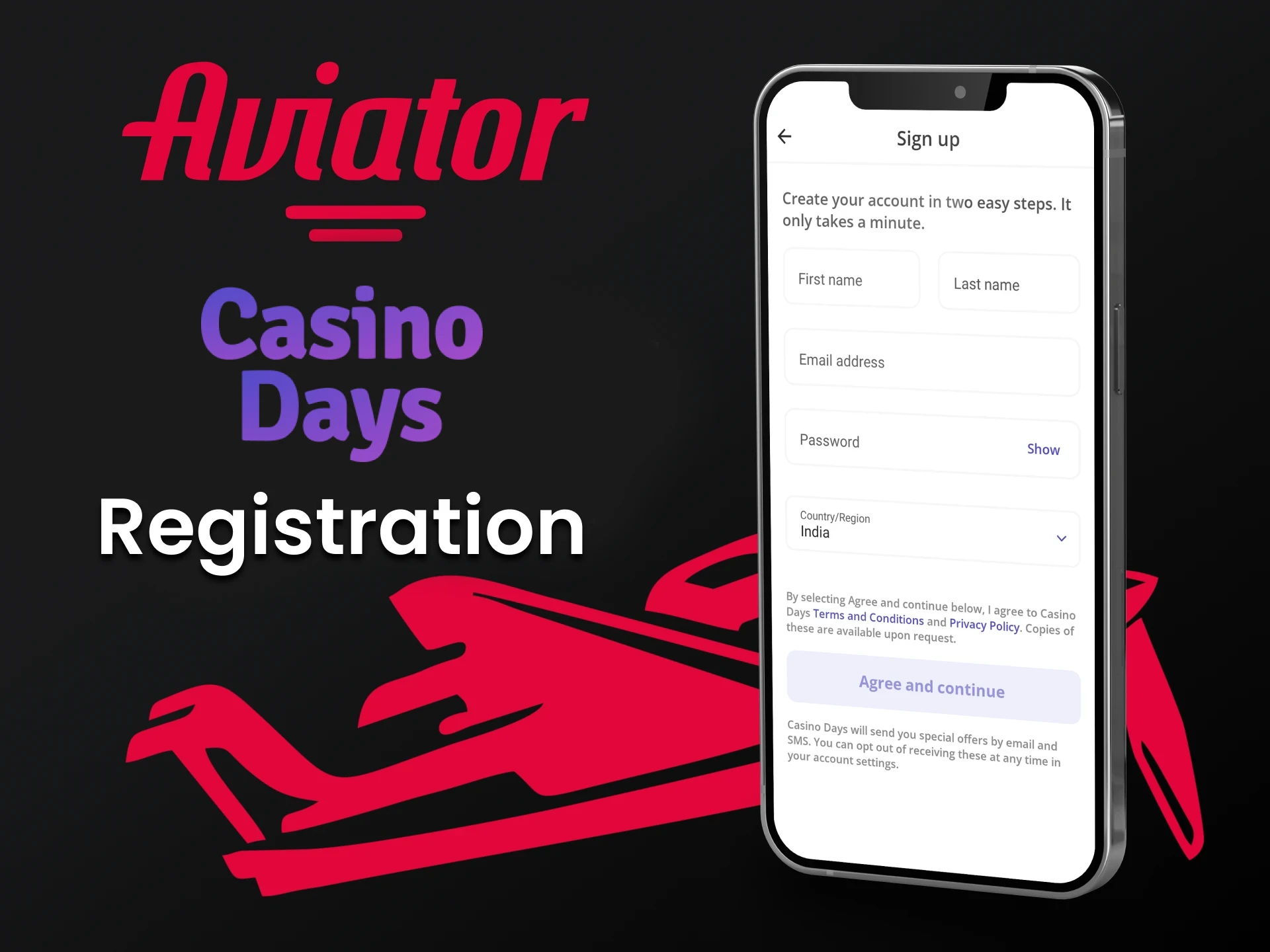 Create a personal account to play Aviator in the Casino Days application.