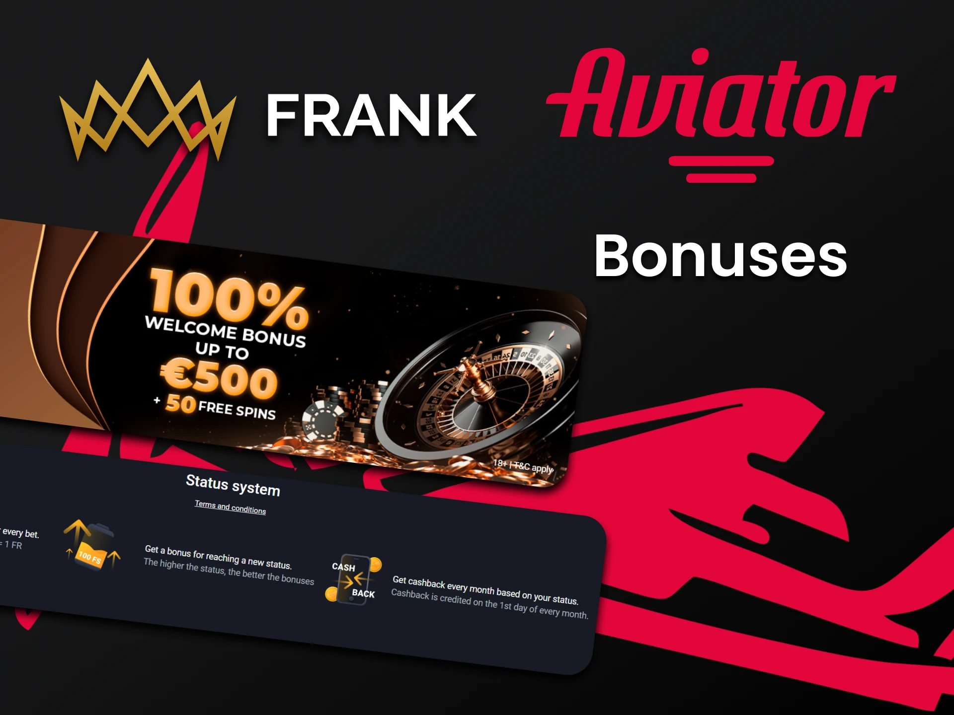 Frank Casino gives bonuses for the Aviator game.