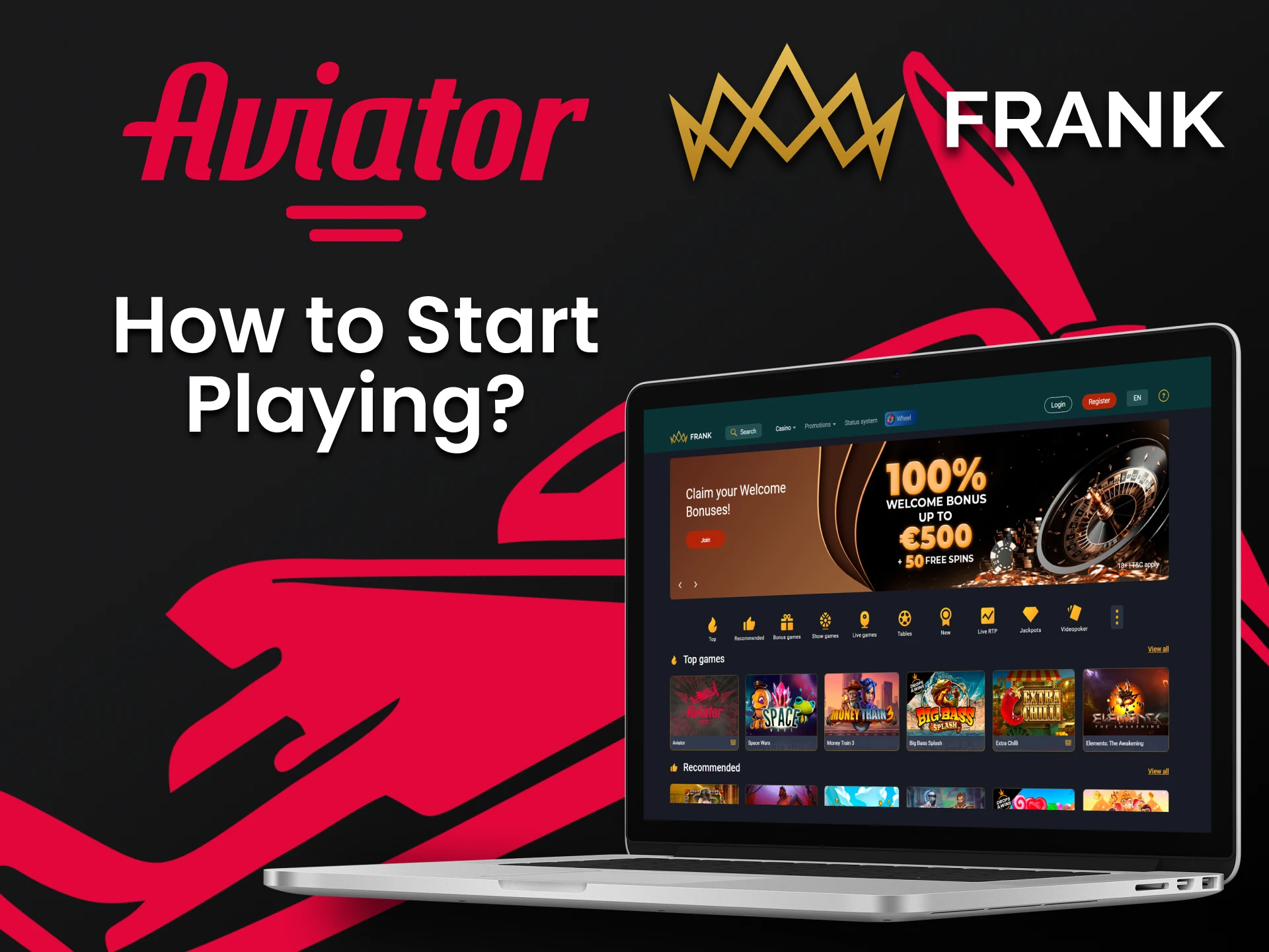 We will show you how to start playing Aviator at Frank Casino.