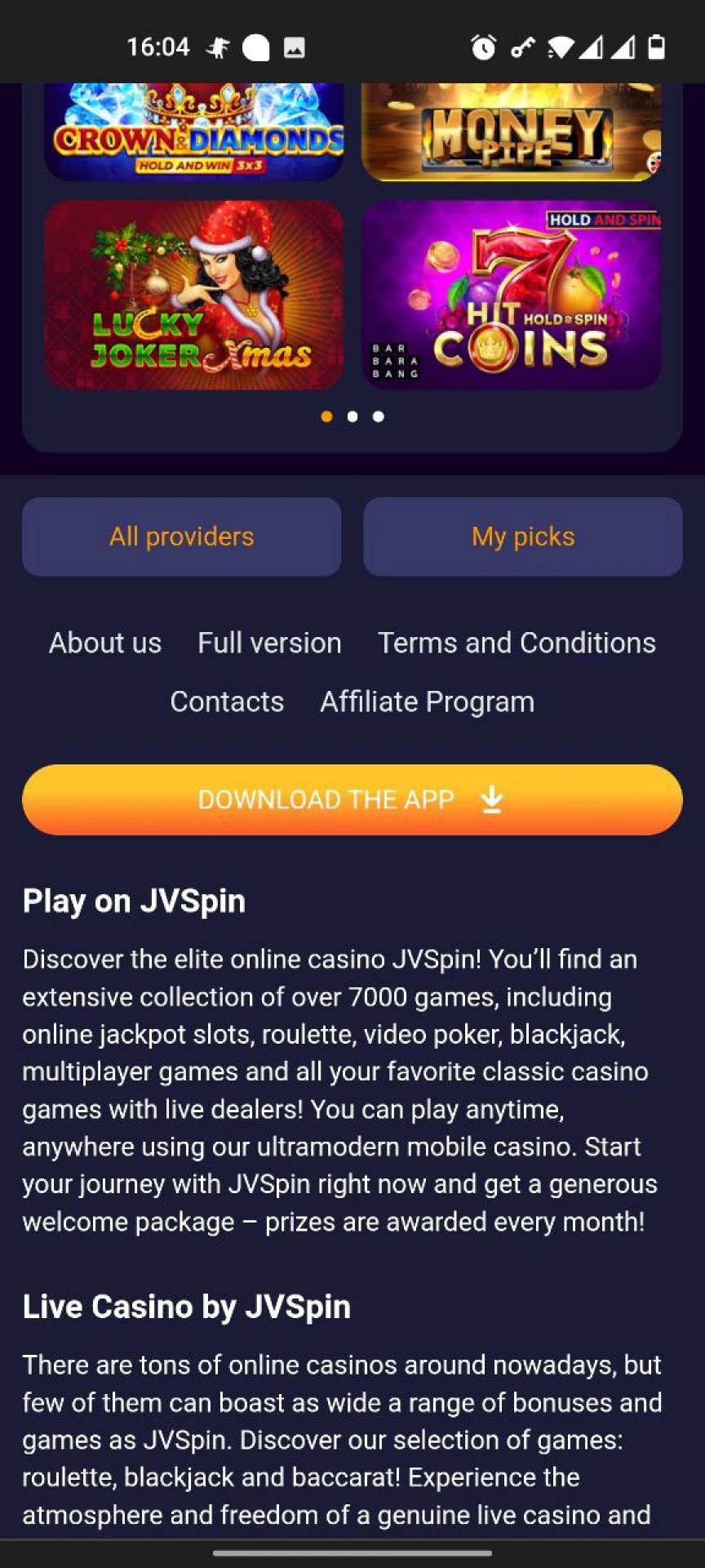 Find the JV Slot installation file for Android on the page.