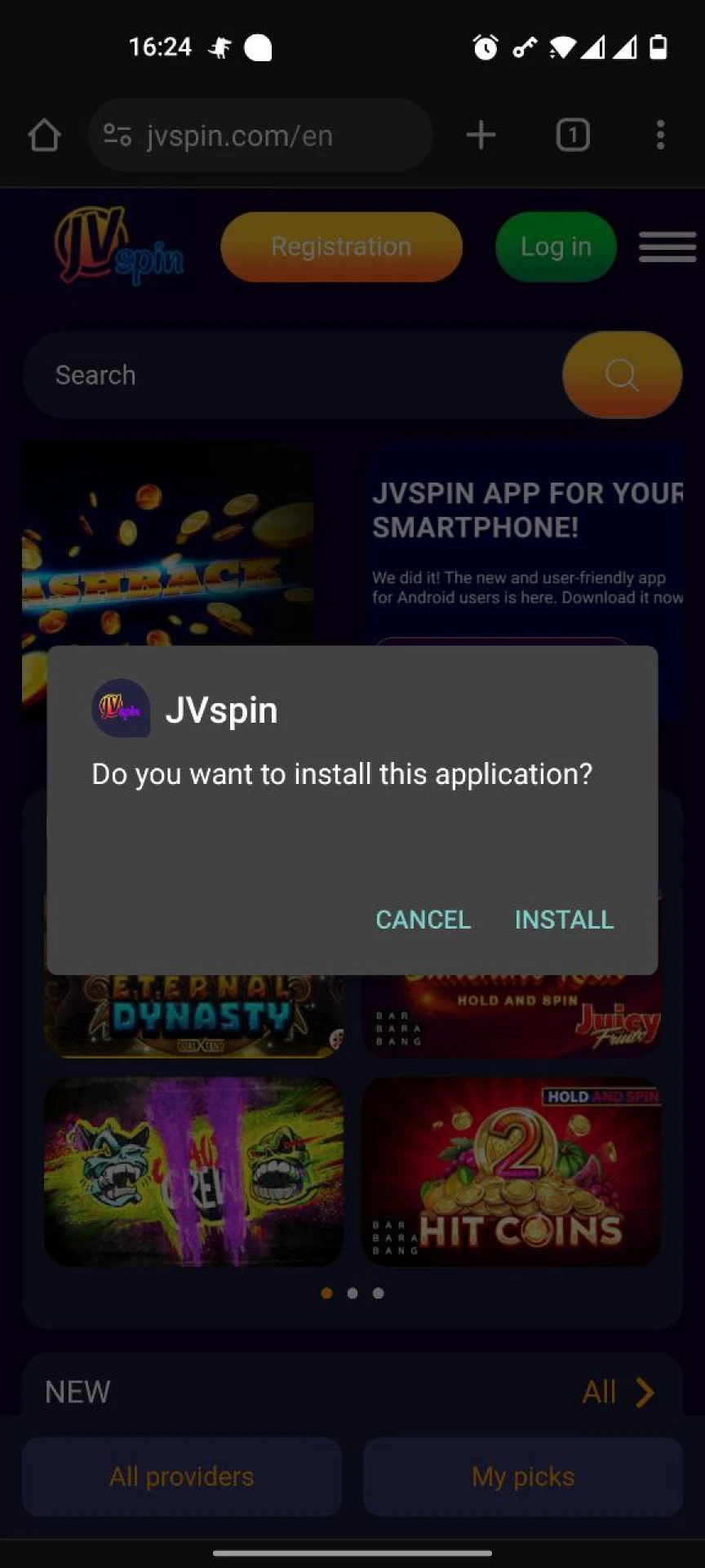 Click the install JV Slot button to install the application.