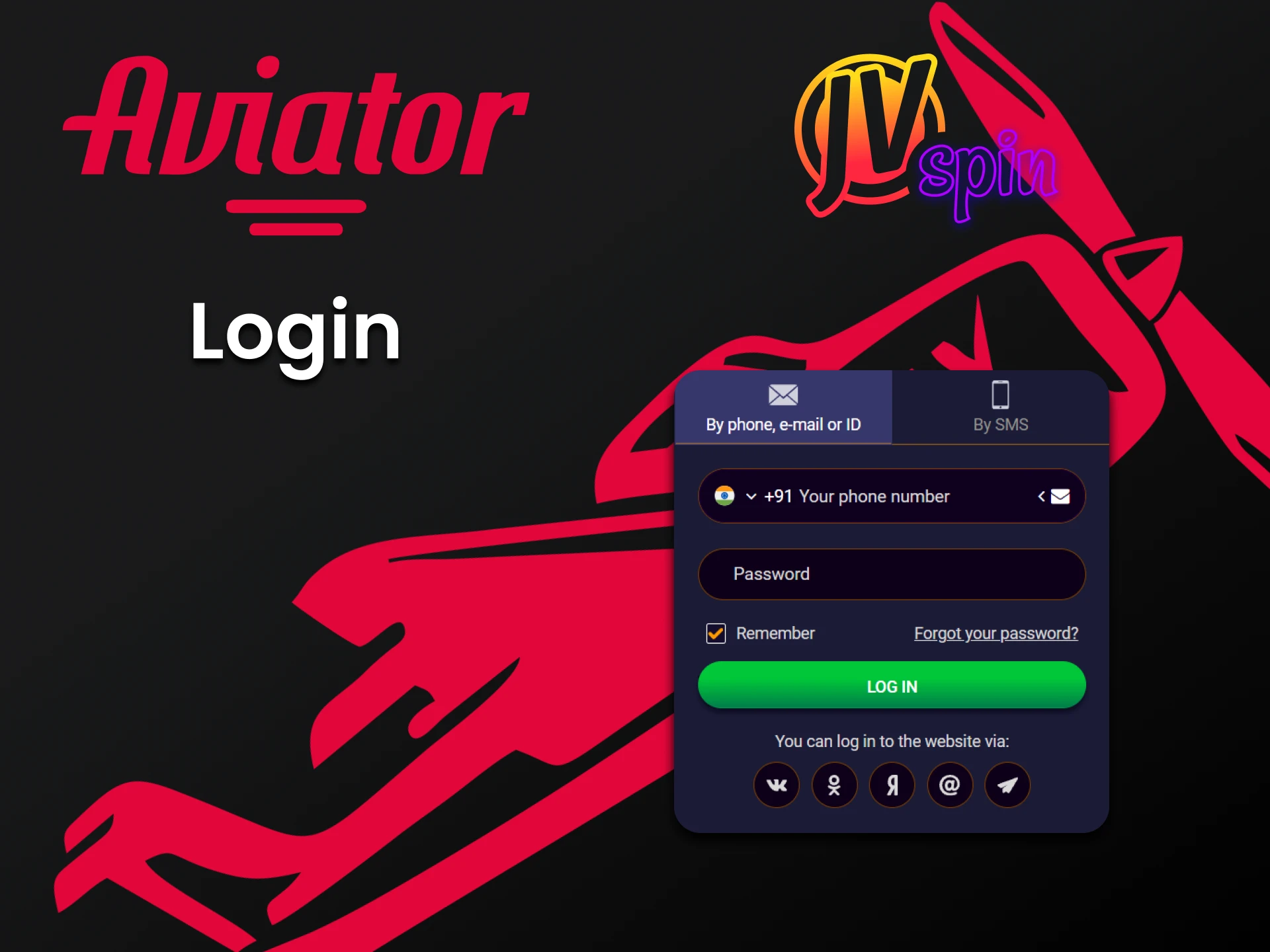 Log in to your JV Spin account to play Aviator.