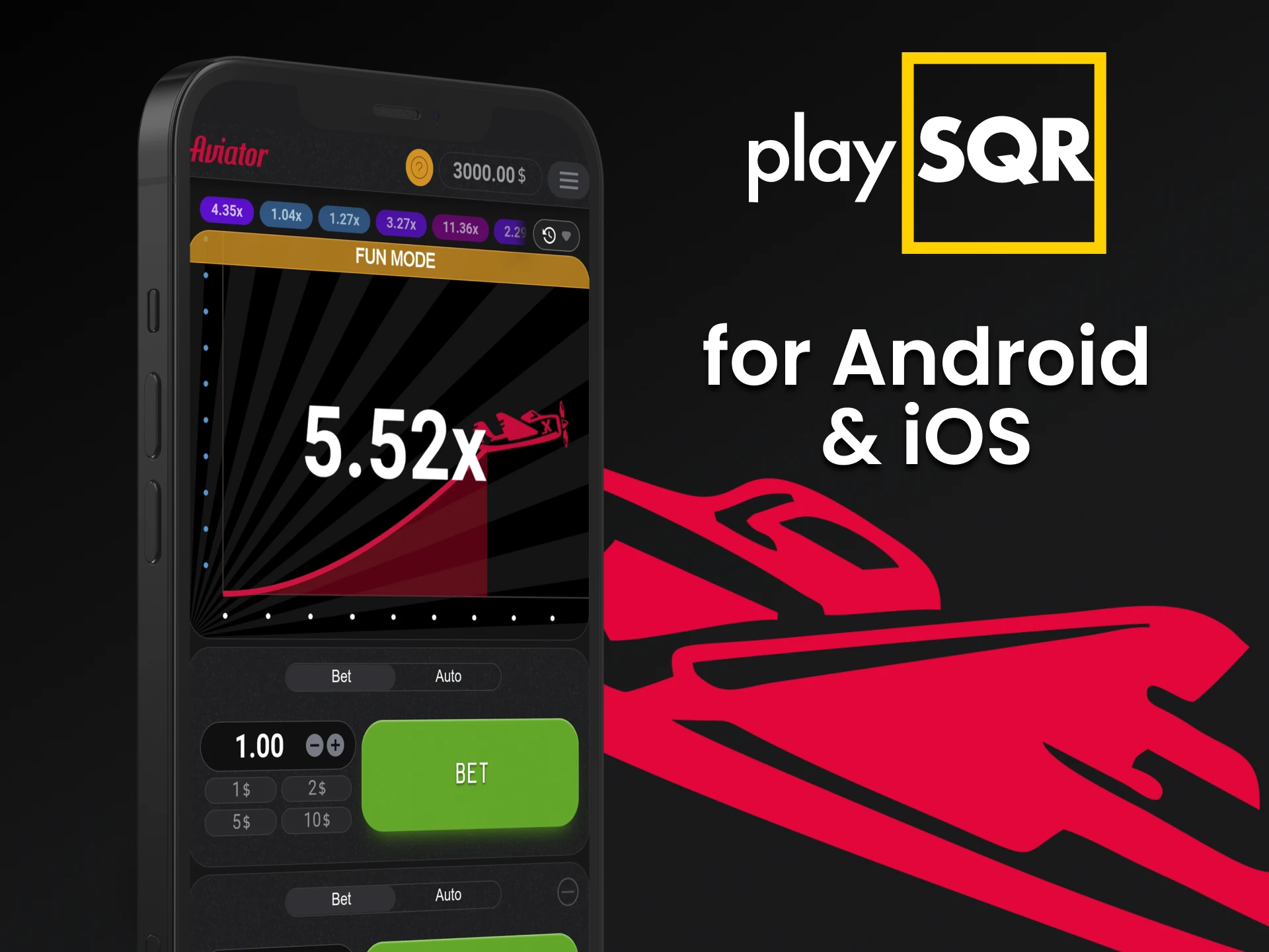 You can play Aviator through the PlaySQR application on your smartphone.