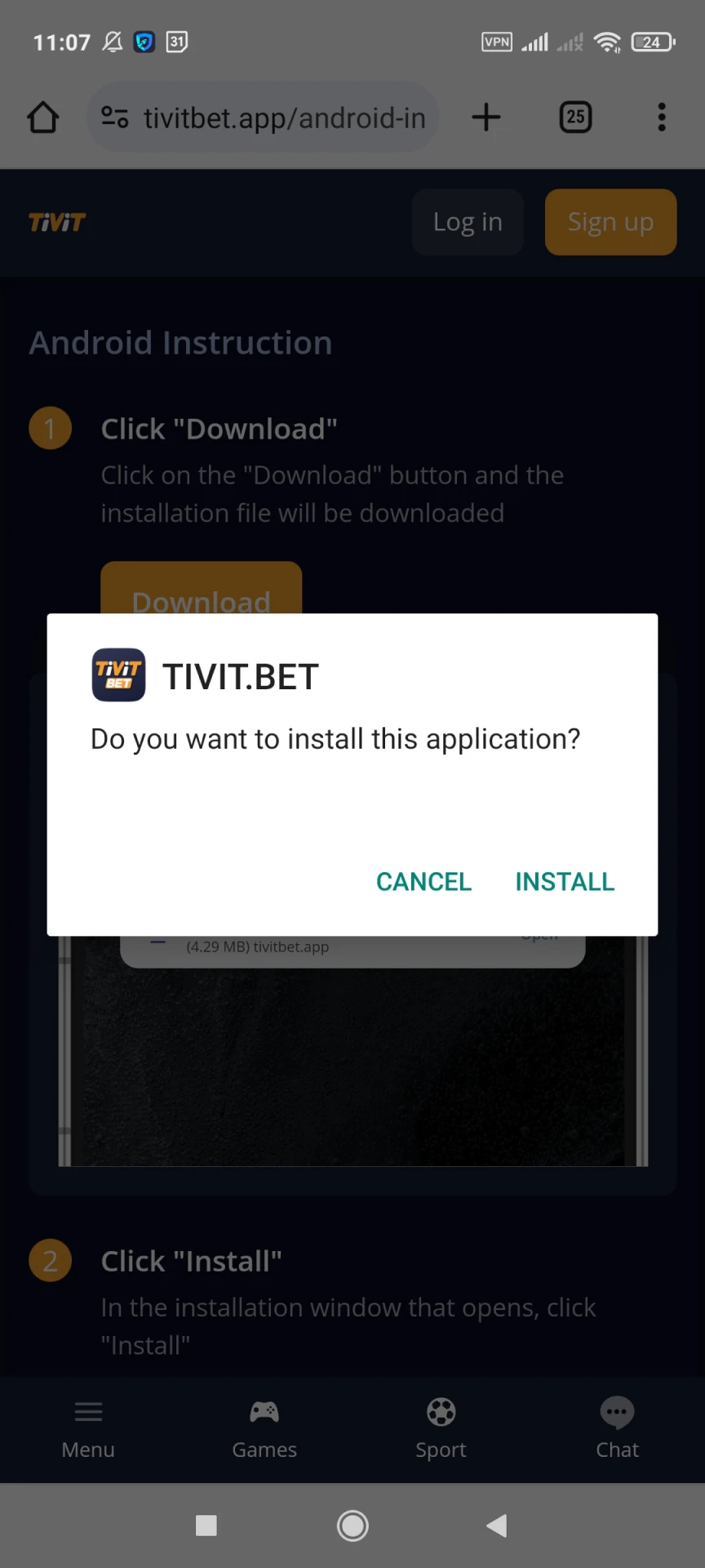 Click the install Tivitbet button to install the application.