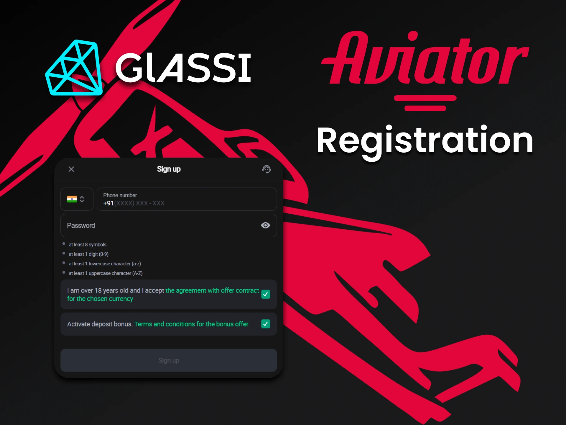 Fill out the registration form to play Aviator at Glassi Casino.