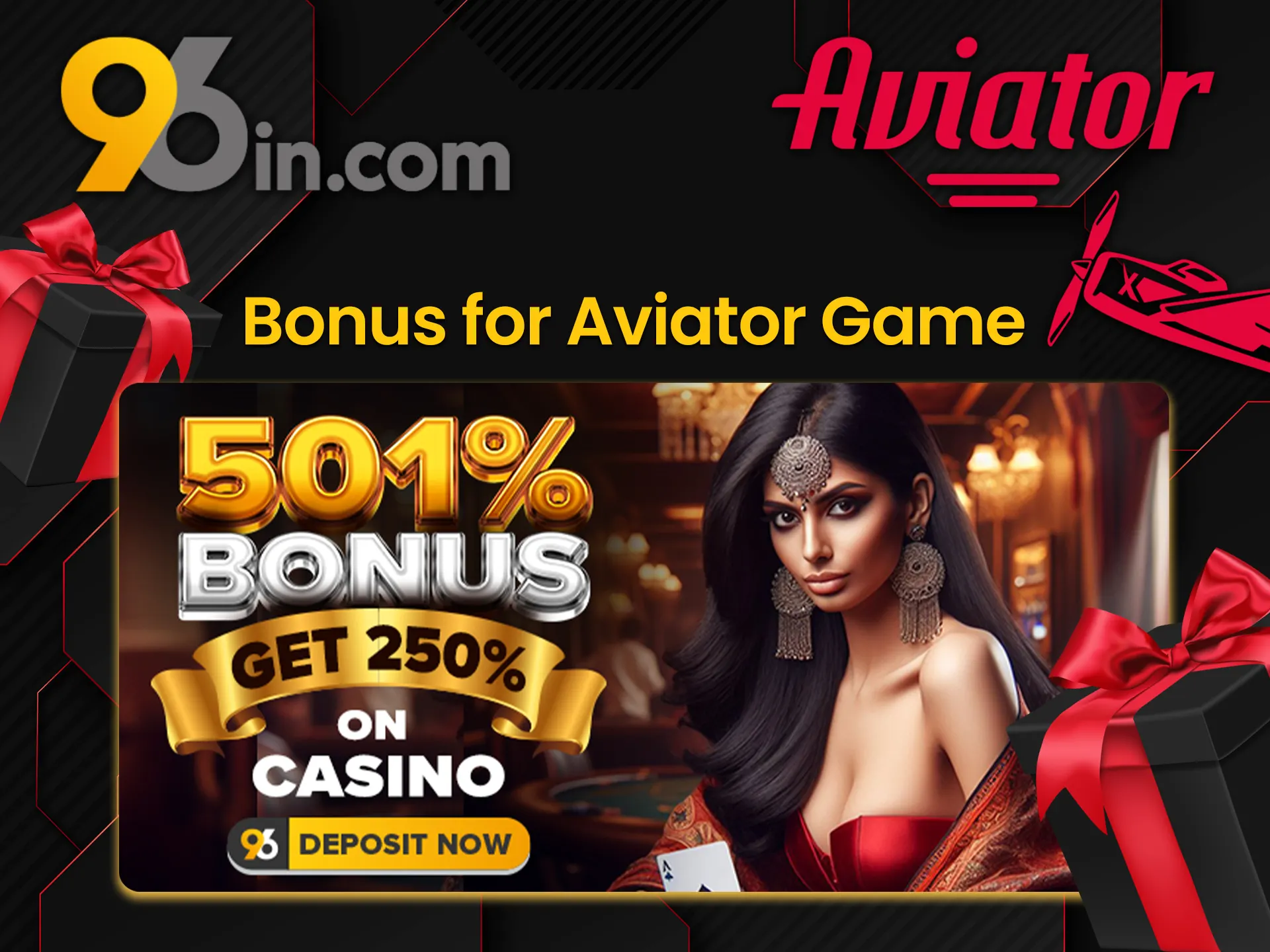 96in offers every player a bonus offer on their first deposit in the Aviator game.
