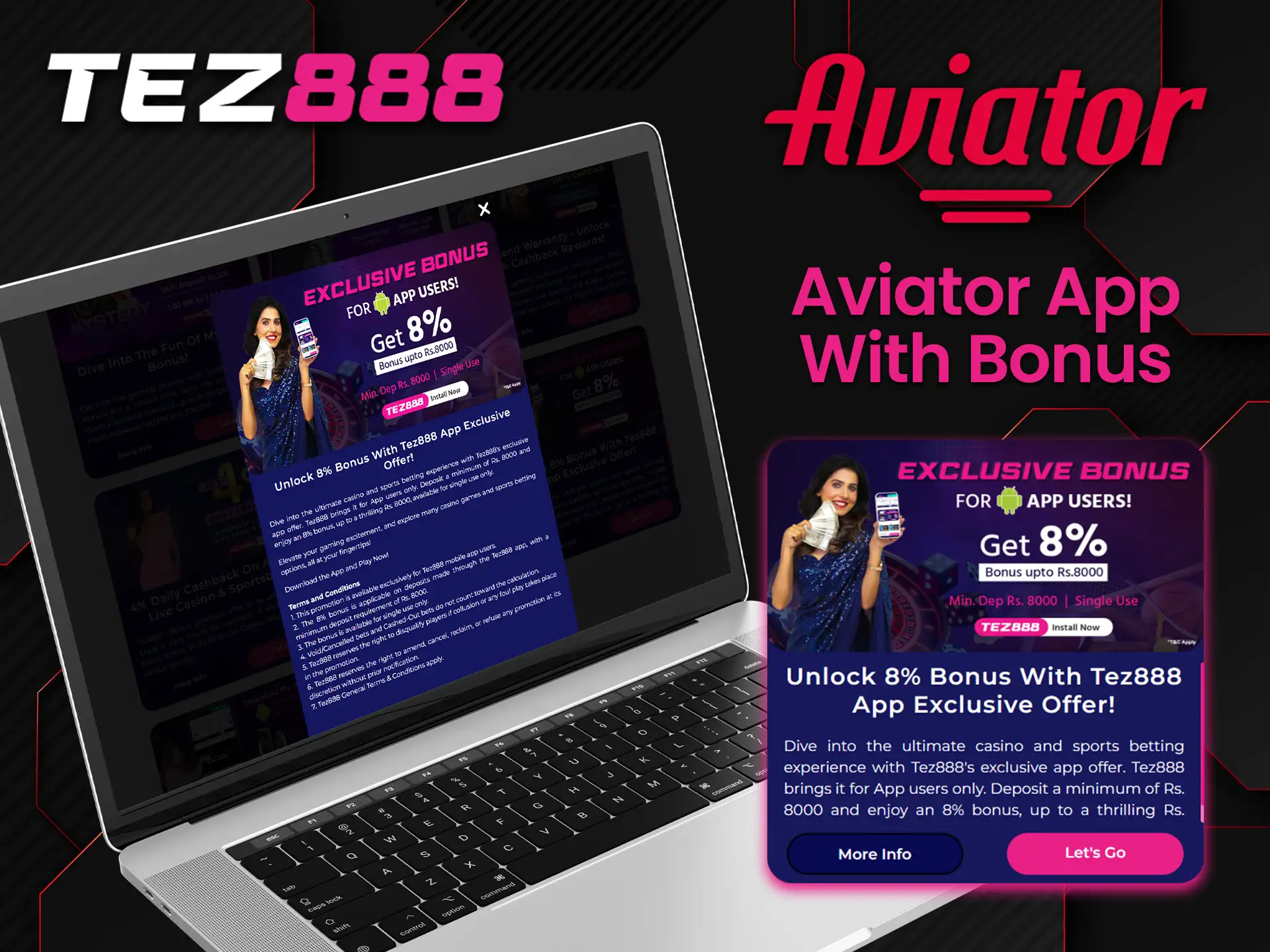Download the Tez888 mobile app and take advantage of the bonus to play Aviator.