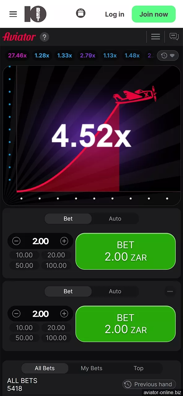 The interface of the Aviator game at 10Bet is sure to catch your attention.