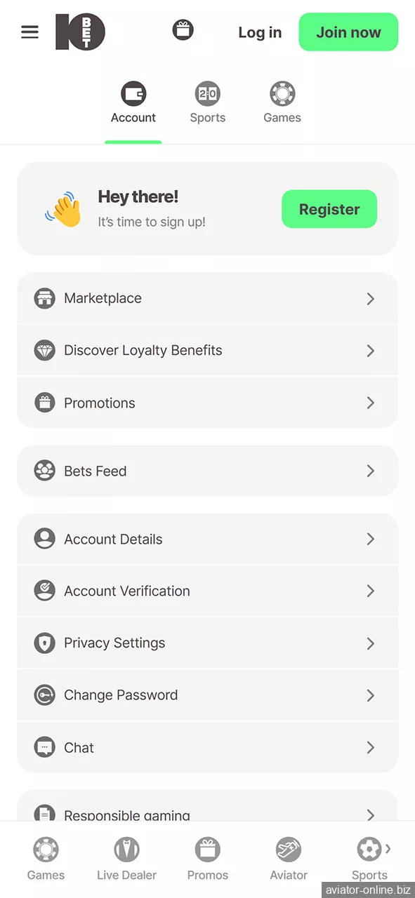 Using the menu of the 10Bet app, you can quickly understand the functionality.