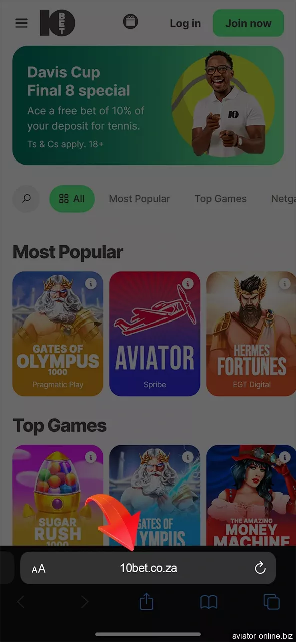 Open the 10Bet platform in the browser of your iOS device.