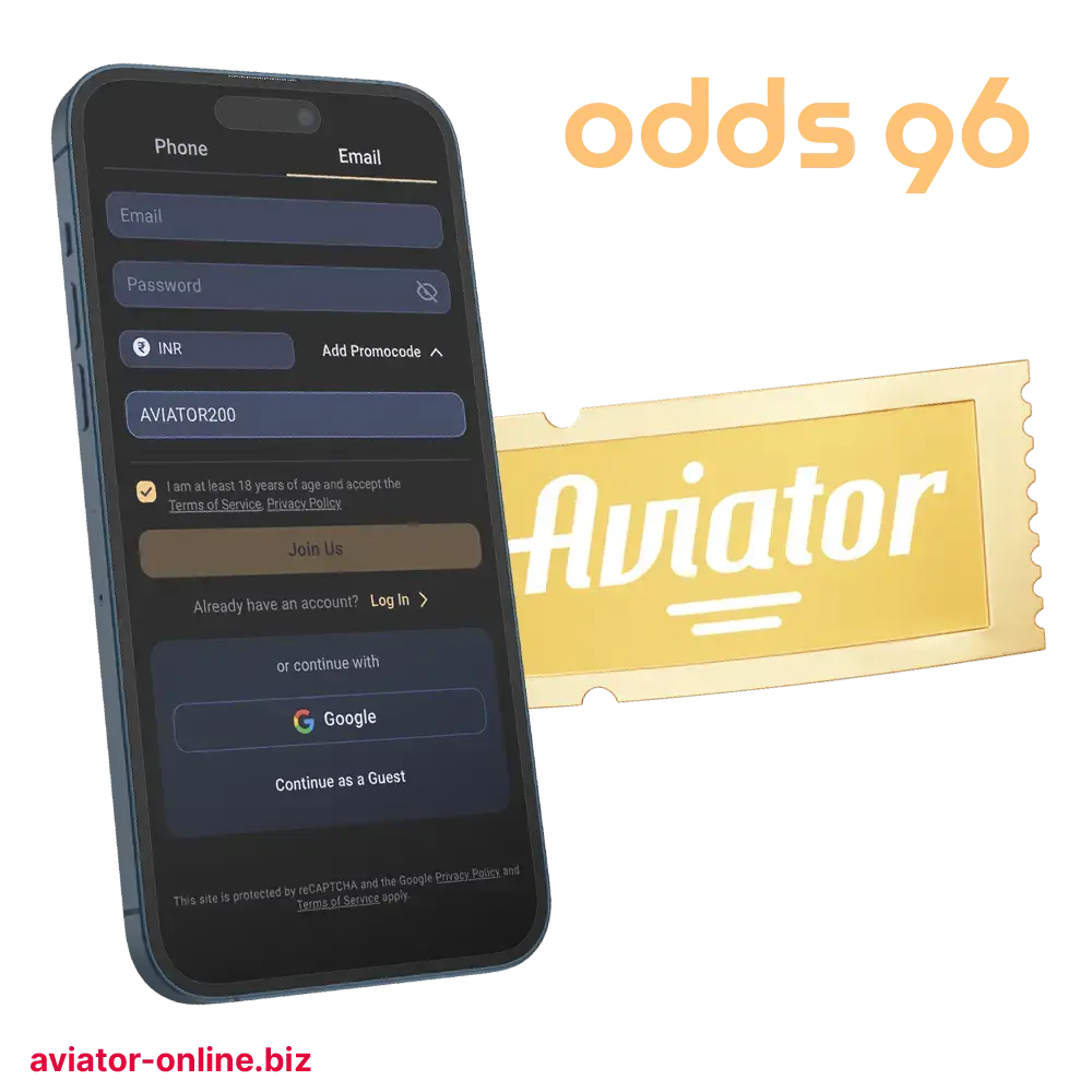 Odds96 suggests using a favorable promo code to play Aviator.