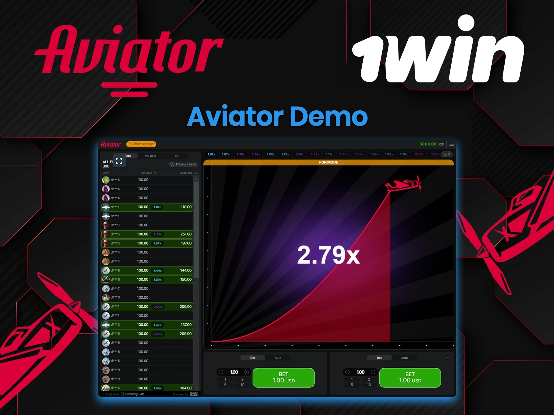Choose the Aviator demo at 1Win to get a closer look at the game.