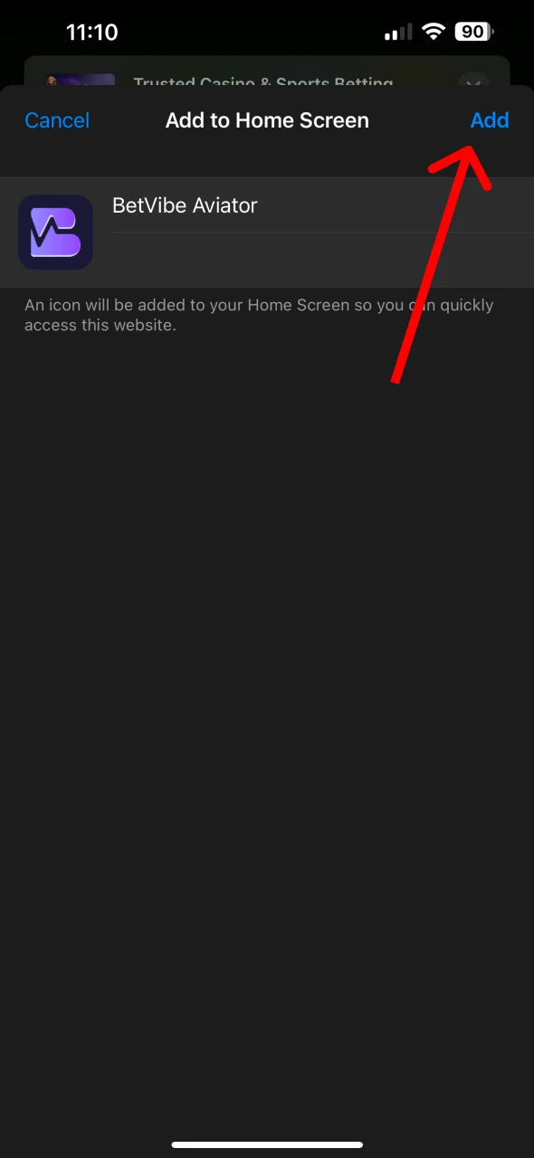 Click the add Betvibe iOS app button.