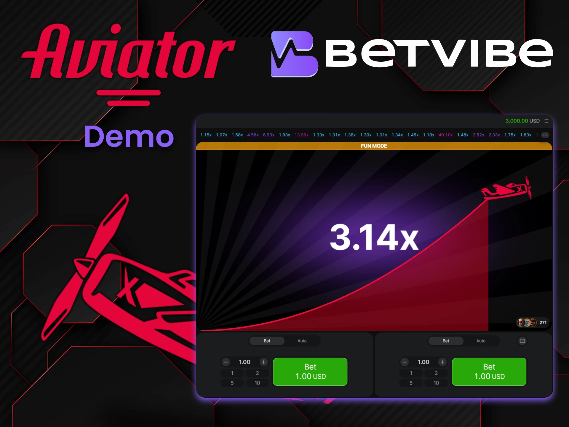 Try your hand at the demo version of the game Aviator on Betvibe.