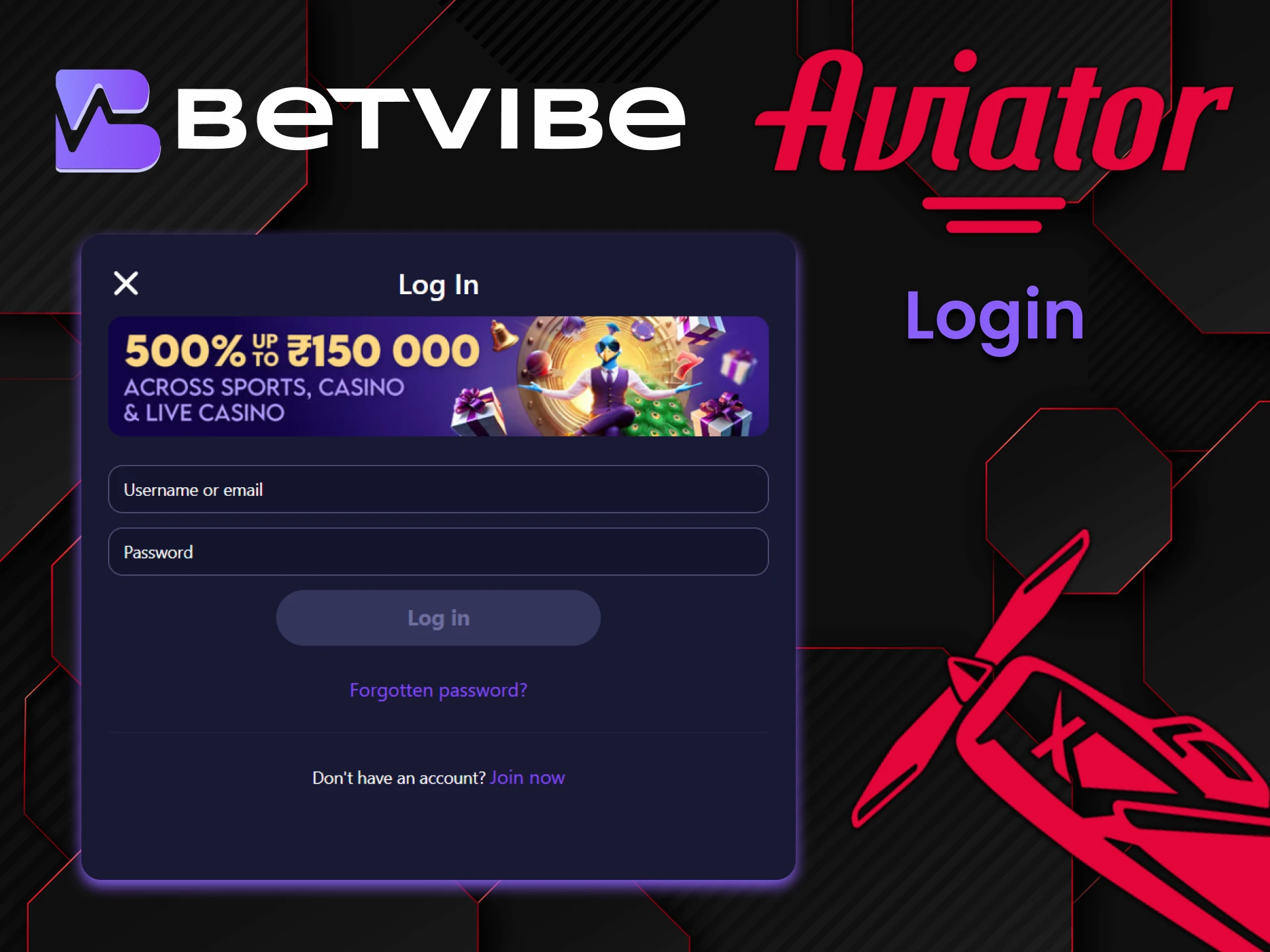You need to log into your personal account on the Betvibe website to play Aviator.