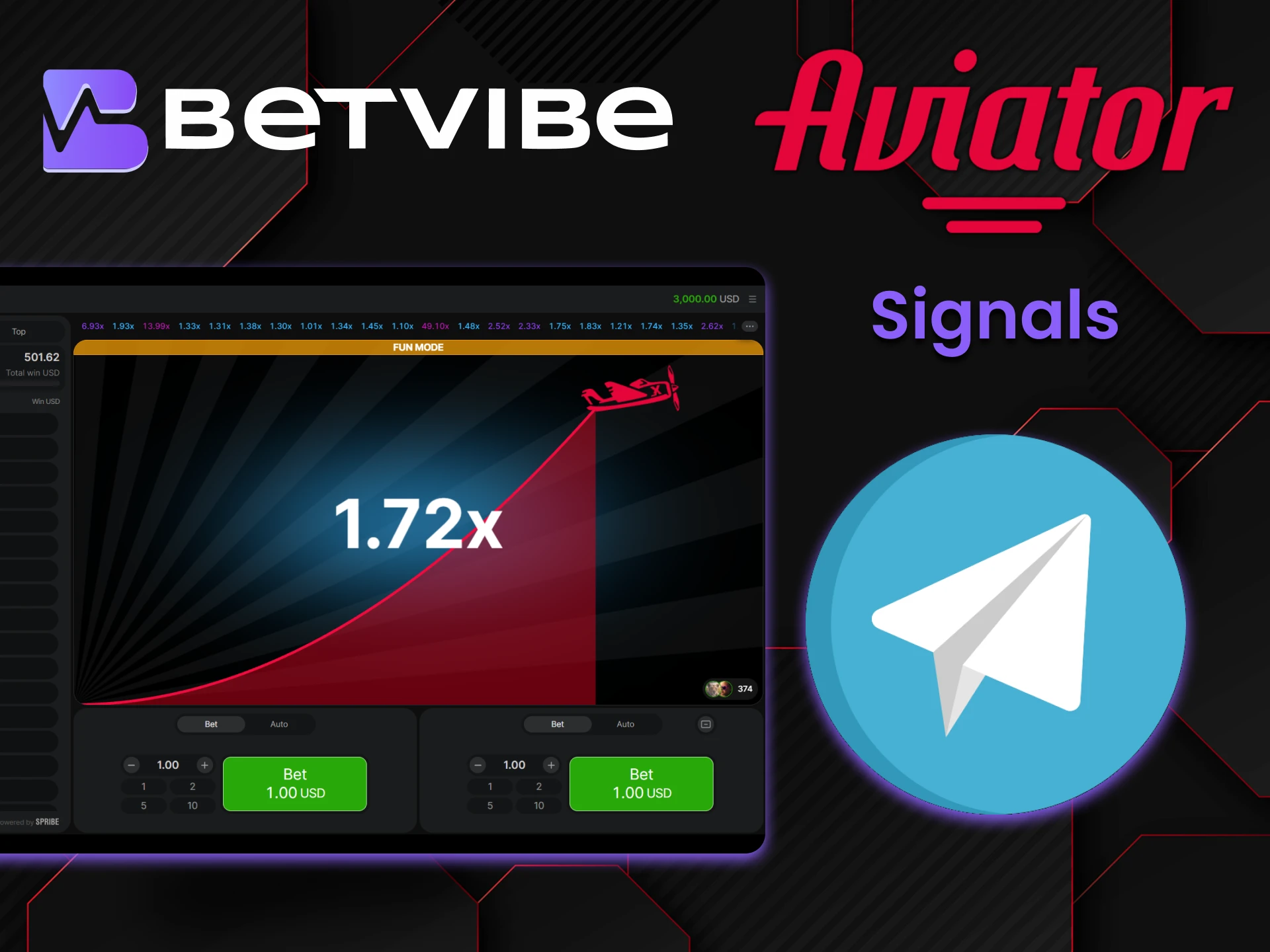 There are signals for the game Aviator from Betvibe.