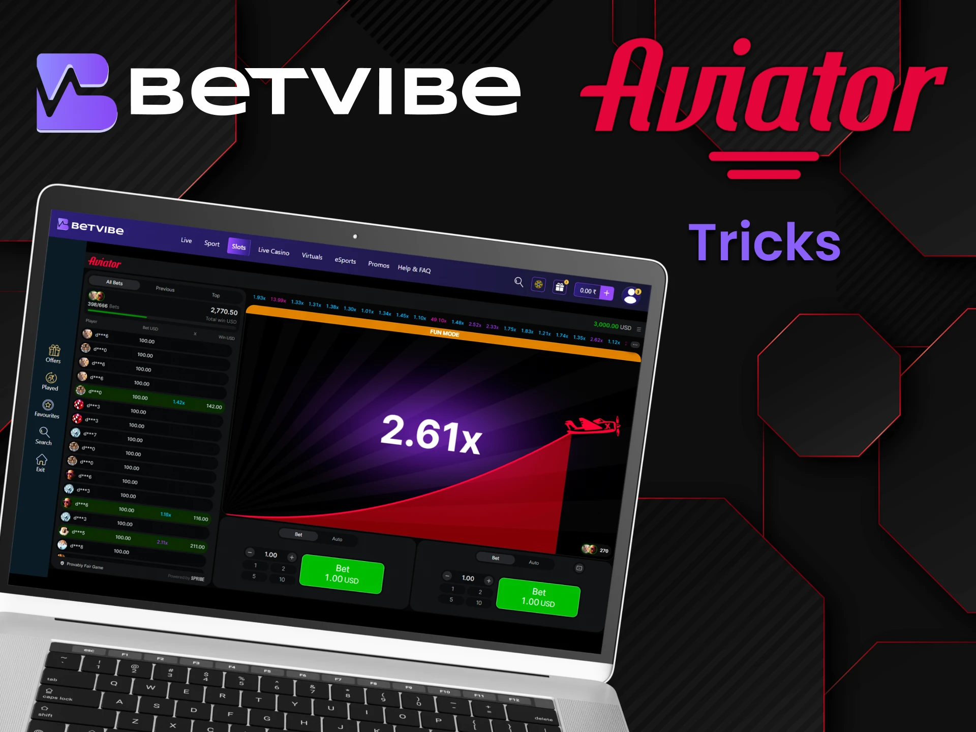 Choose the best tricks for playing Aviator on Betvibe.