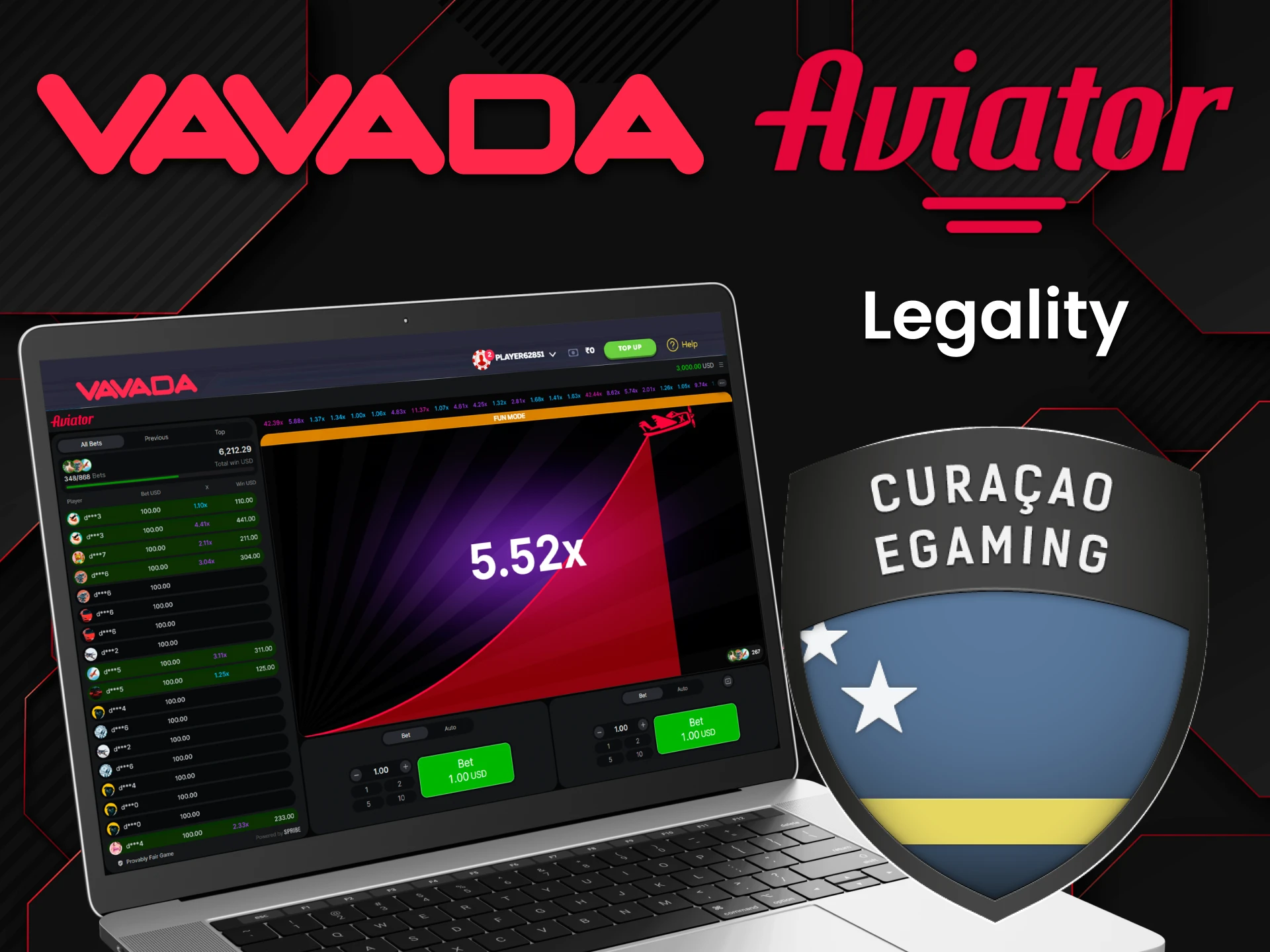 Vavada is legal and safe for playing Aviator.