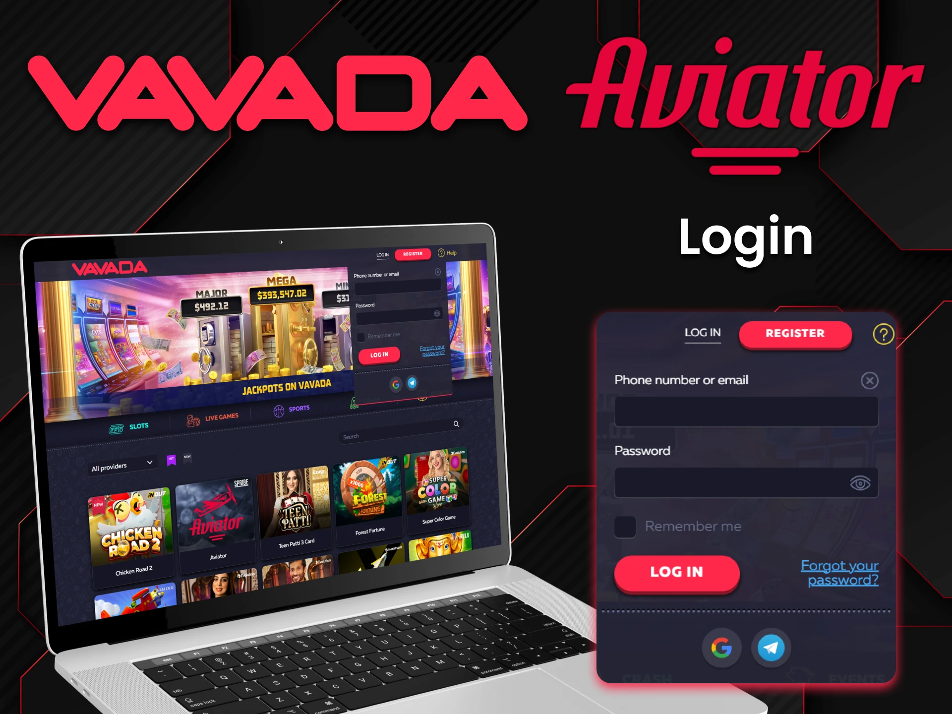 Log in to your Vavada account to play Aviator.