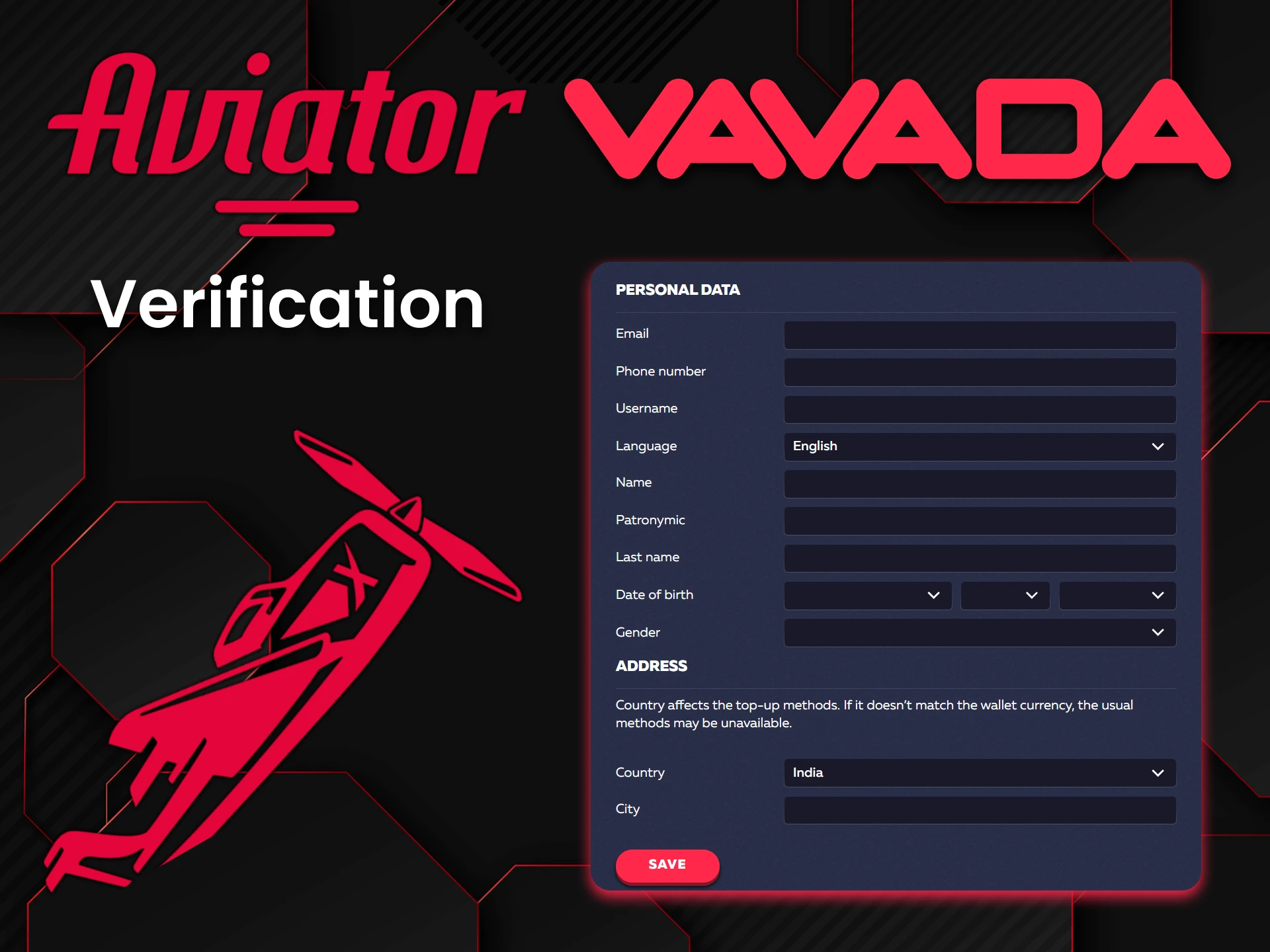 Fill in all the data on the Vavada website to play Aviator.