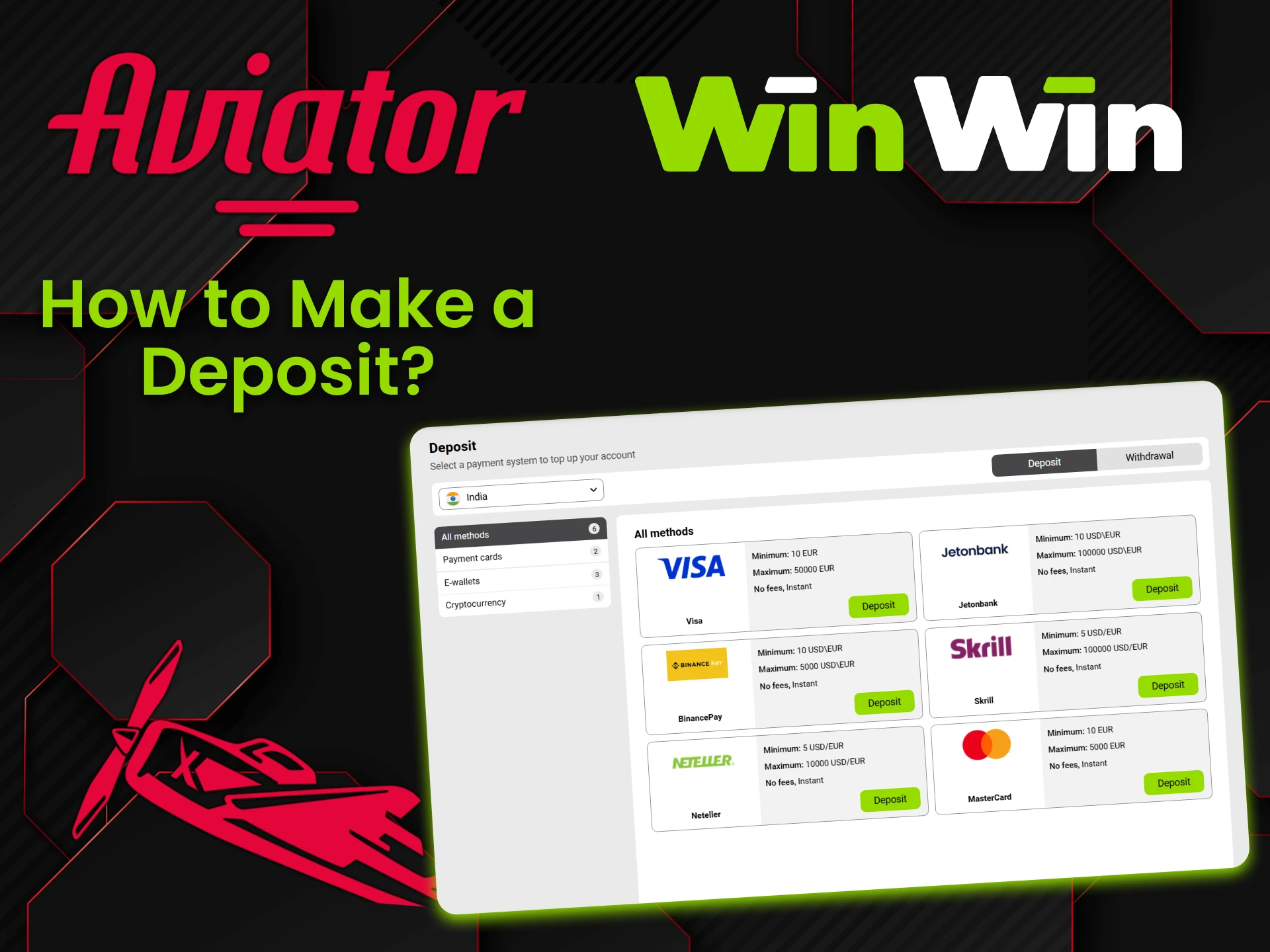 You will find many ways to top up funds for the Aviator game on the WinWin website.