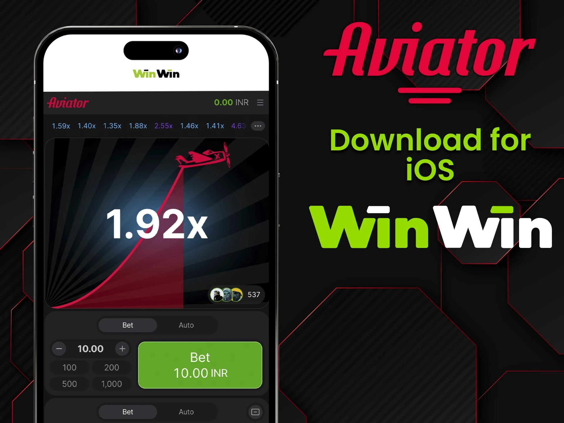 Download the WinWin app to play Aviator on iOS devices.