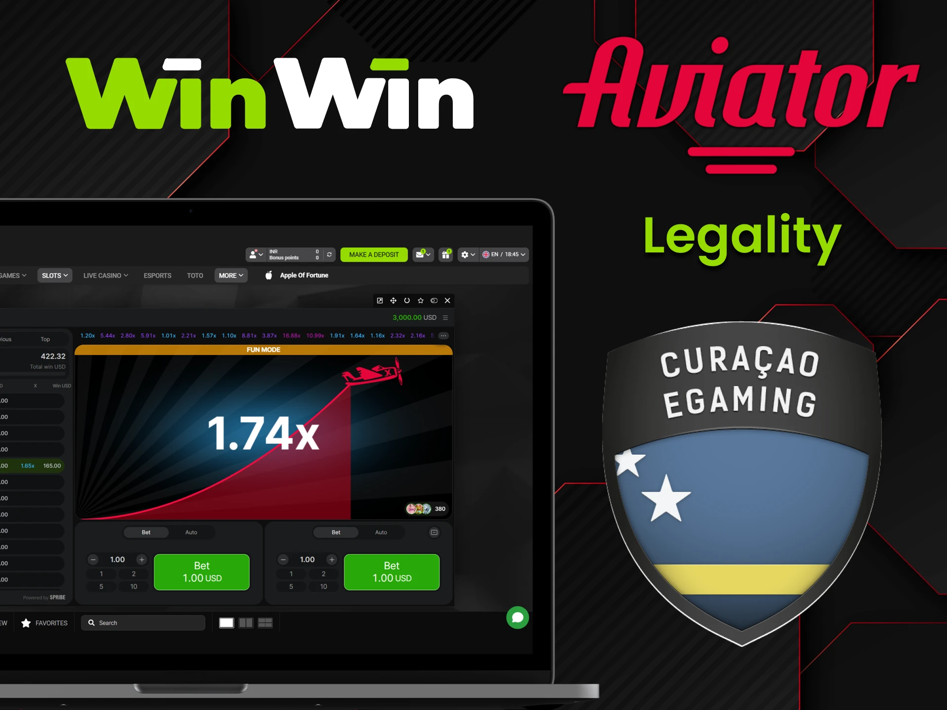 Playing Aviator on WinWin is legal.