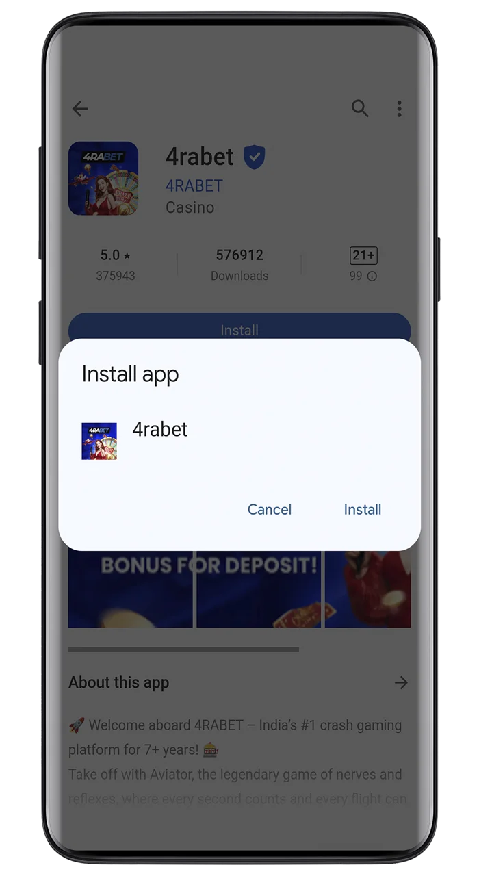 Wait until the installation of the Aviator app for Android is complete.